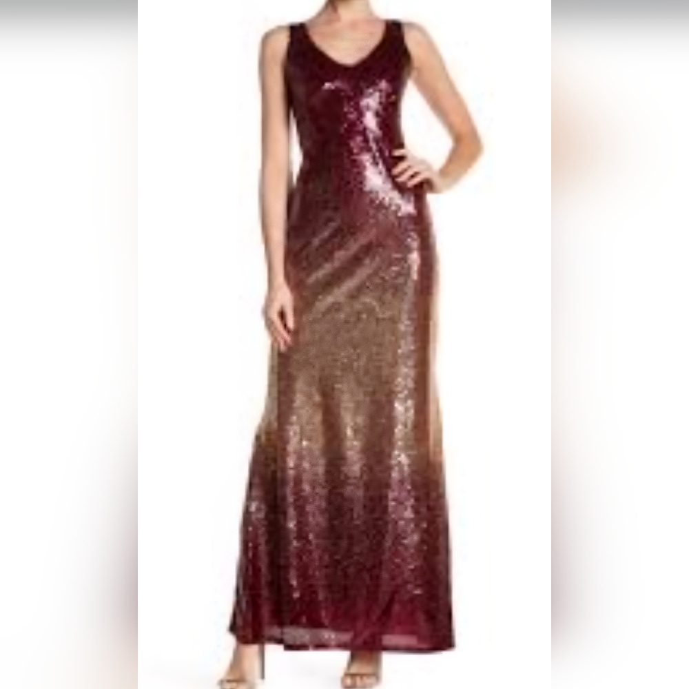 Marina Burgundy/Gold Fully Sequined Sleeveless Spring/Summer Gown - Size 12